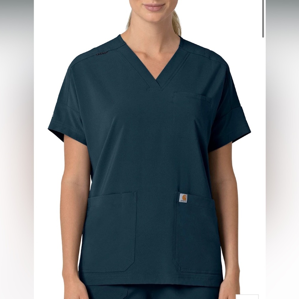Carhartt Women's navy force cross flex oversized v neck Scrub Top